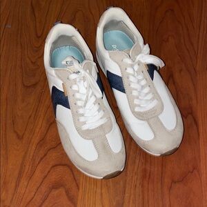 Dr. Scholl's White and Tan Sneakers with Navy Accent
